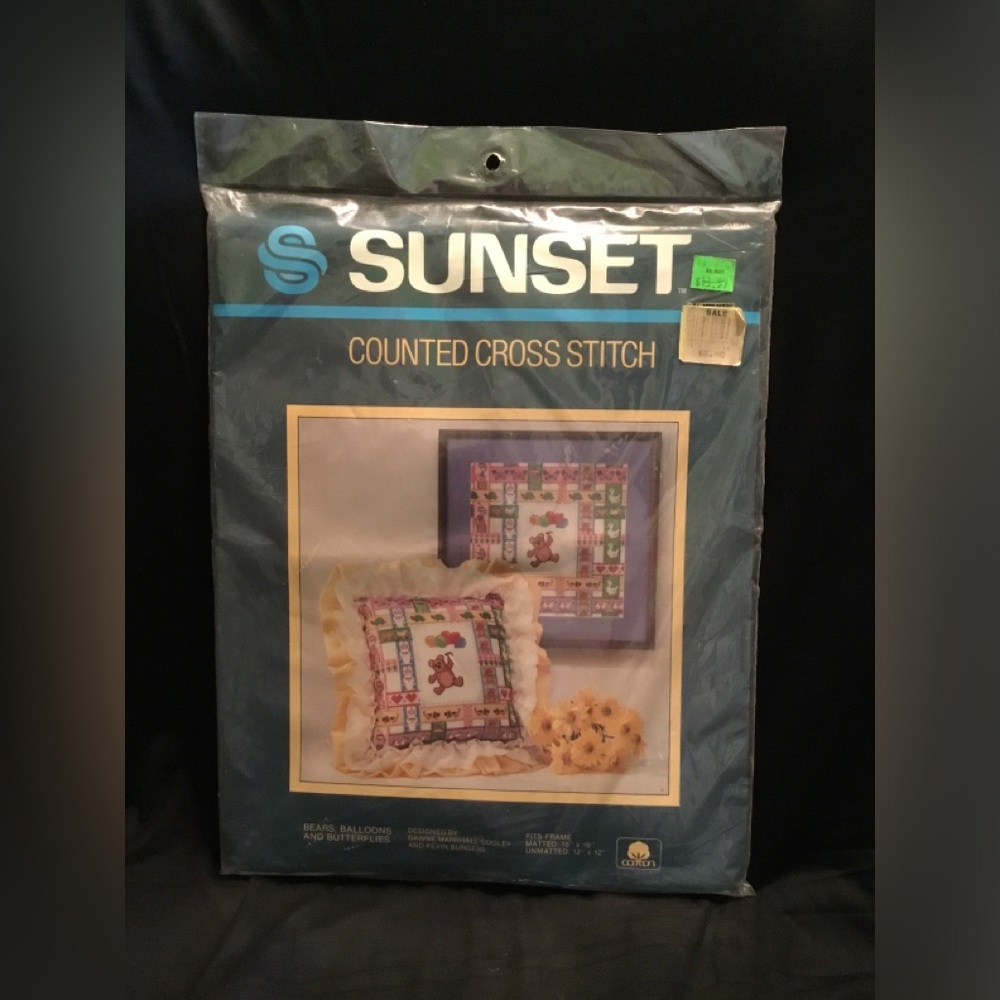 Vintage Counted Cross Stitch Kit,Bears,Balloons Butterflies Needlepoint Kit 1983